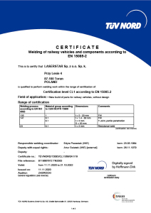 Certificate Welding of railway vehicles and components